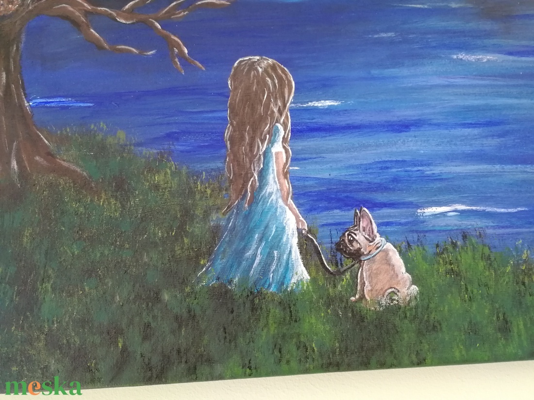 Ábrándozó kislány a tónál - művészet - festmény - akril - Meska.hu