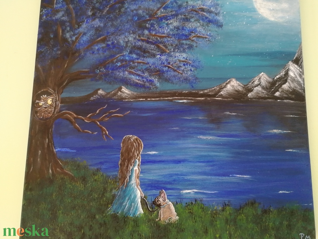 Ábrándozó kislány a tónál - művészet - festmény - akril - Meska.hu