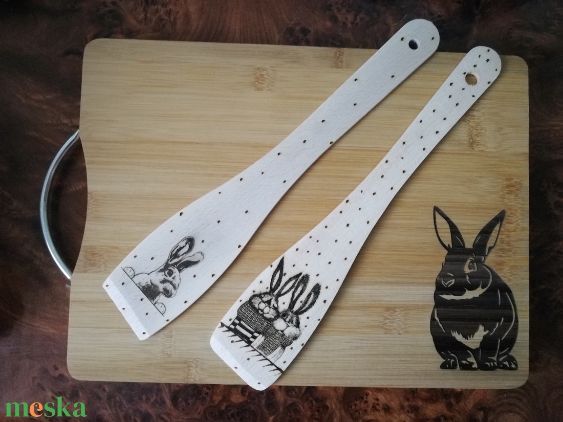 Nyuszis konyhai szett - otthon & életmód - konyhafelszerelés, tálalás - sütés, főzés - vágódeszka - Meska.hu