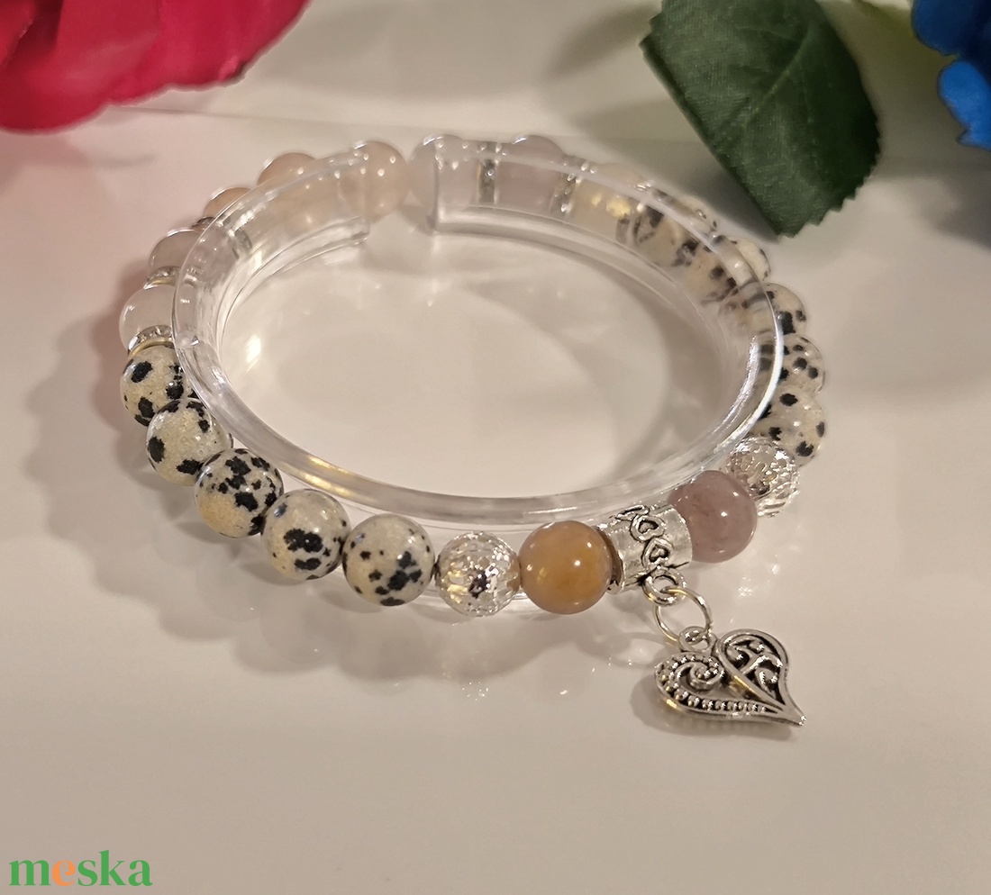 Ásvány karkötő - szív medállal - ékszer - karkötő - karkötő medállal - Meska.hu