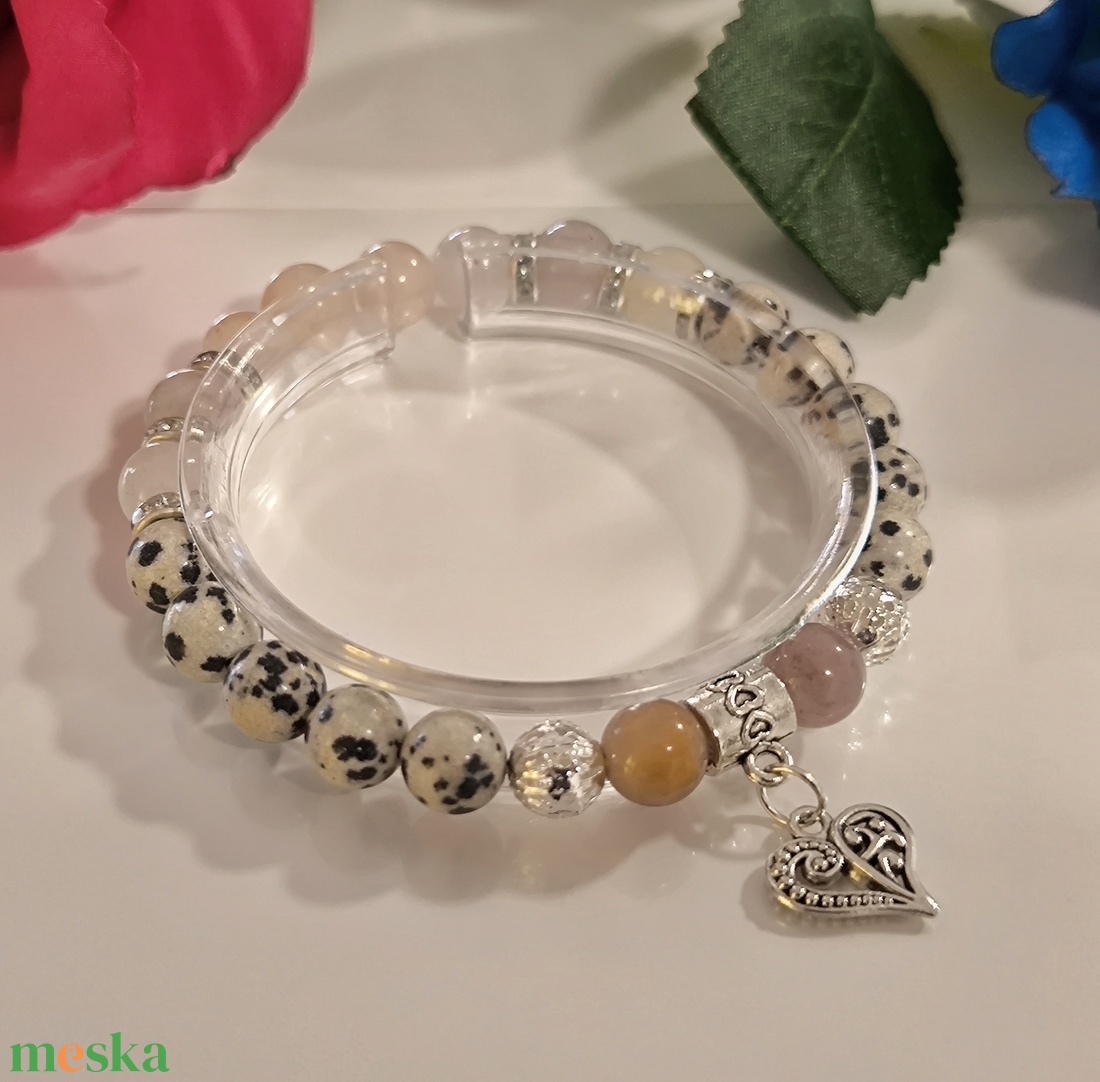 Ásvány karkötő - szív medállal - ékszer - karkötő - karkötő medállal - Meska.hu