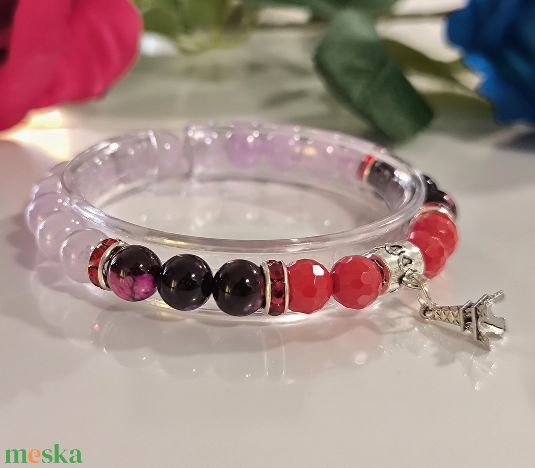 Ásvány karkötő - Eiffel torony medállal - ékszer - karkötő - karkötő medállal - Meska.hu