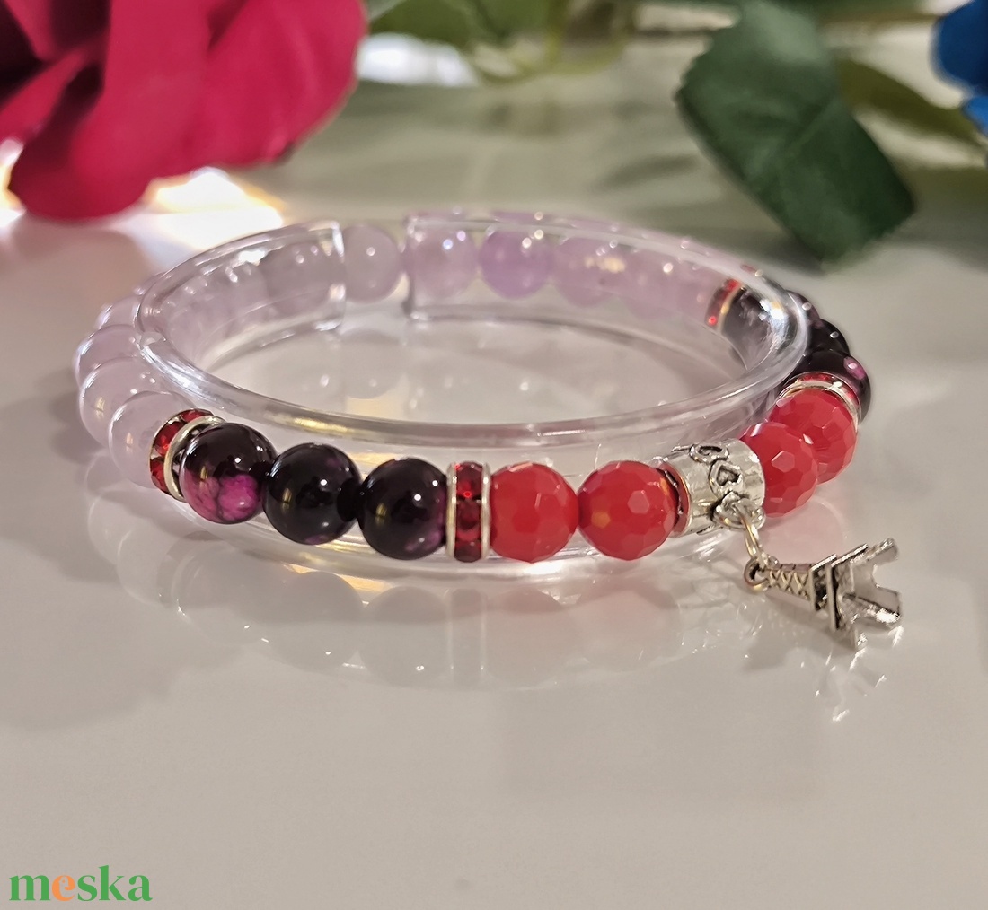 Ásvány karkötő - Eiffel torony medállal - ékszer - karkötő - karkötő medállal - Meska.hu