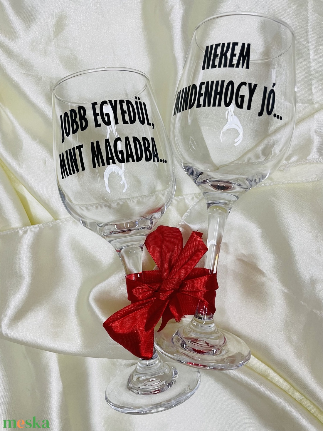 Anti Valentin-napi páros vicces feliratos boros pohár szett  - otthon & életmód - konyhafelszerelés, tálalás - tálalás - boros poharak, szettek - Meska.hu