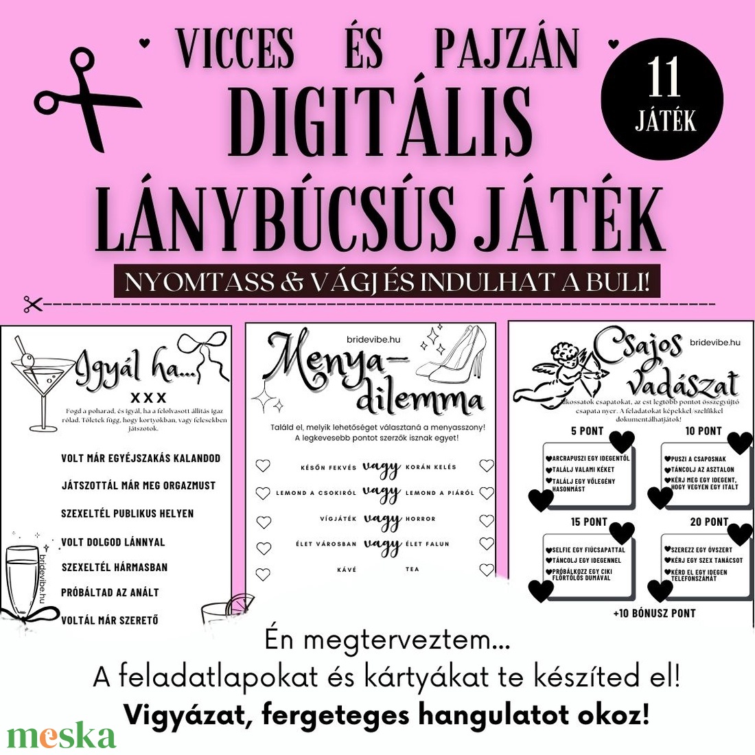 Pajzán és humoros digitális nyomtatható lánybúcsús játék feladatlapok és kártyák - PDF - esküvő - lánybúcsú - Meska.hu