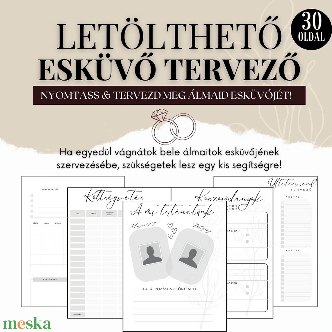Nyomtatható esküvő tervező PDF fájl - esküvő - emlék & ajándék - köszönőajándék - Meska.hu