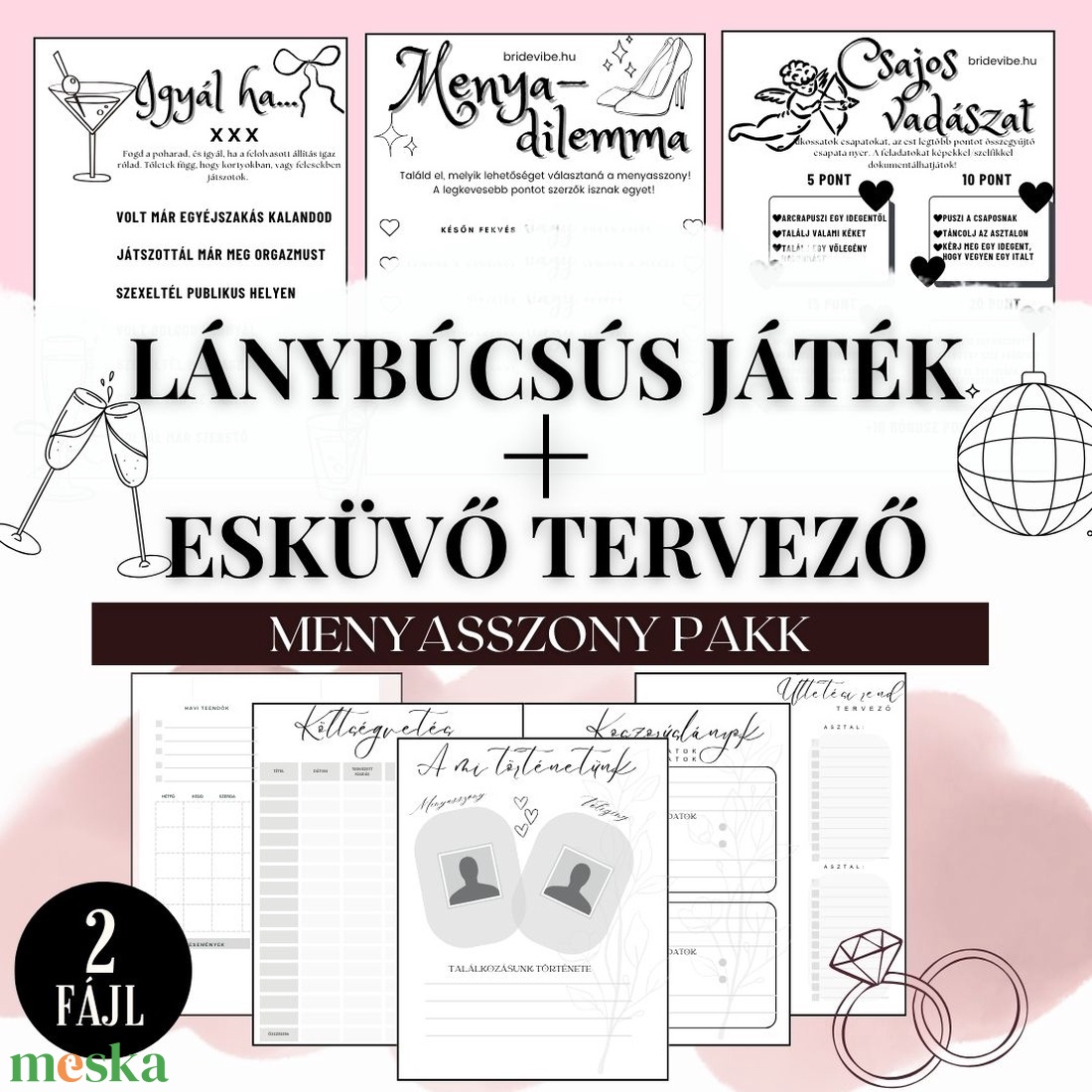 Menyasszony pakk - Esküvő tervező + Lánybúcsús játék csomg digitális fájlok - esküvő - lánybúcsú - Meska.hu