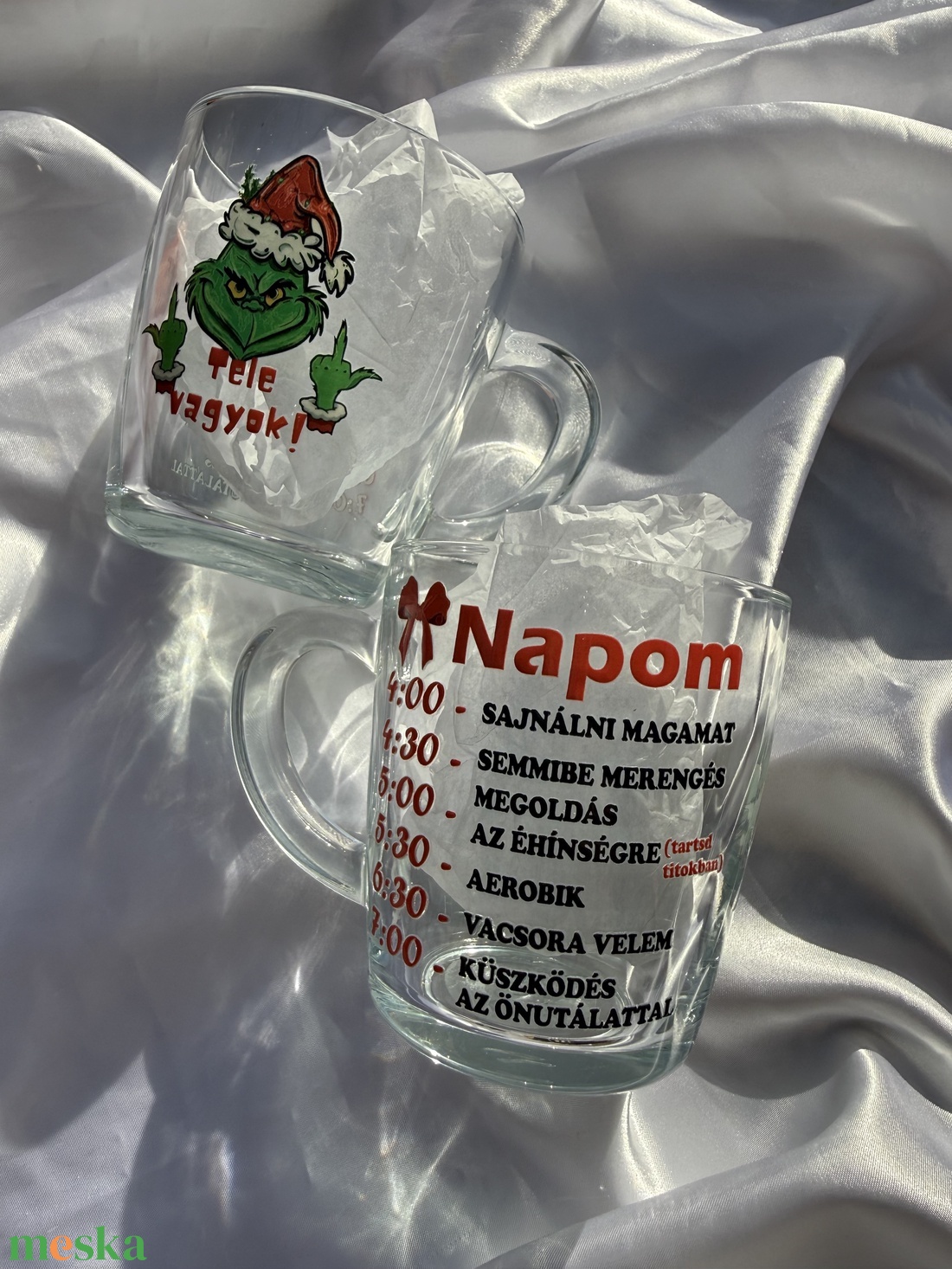 Grincs napirendes karácsonyi üveg bögre -  - Meska.hu