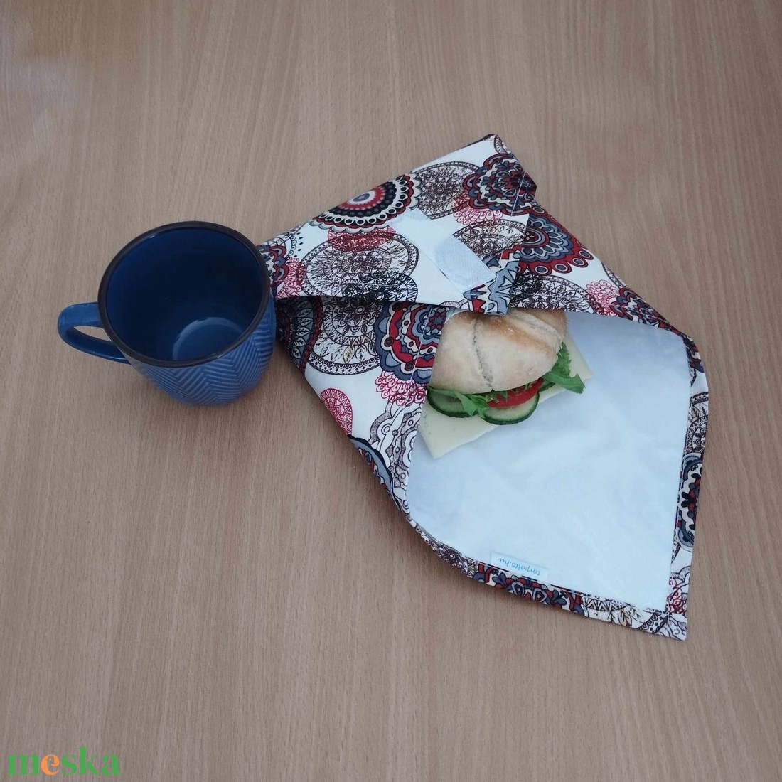 Textilszalvéta frissentartó piros mandalás - táska & tok - uzsonna- & ebéd tartó - szendvics csomagoló - Meska.hu