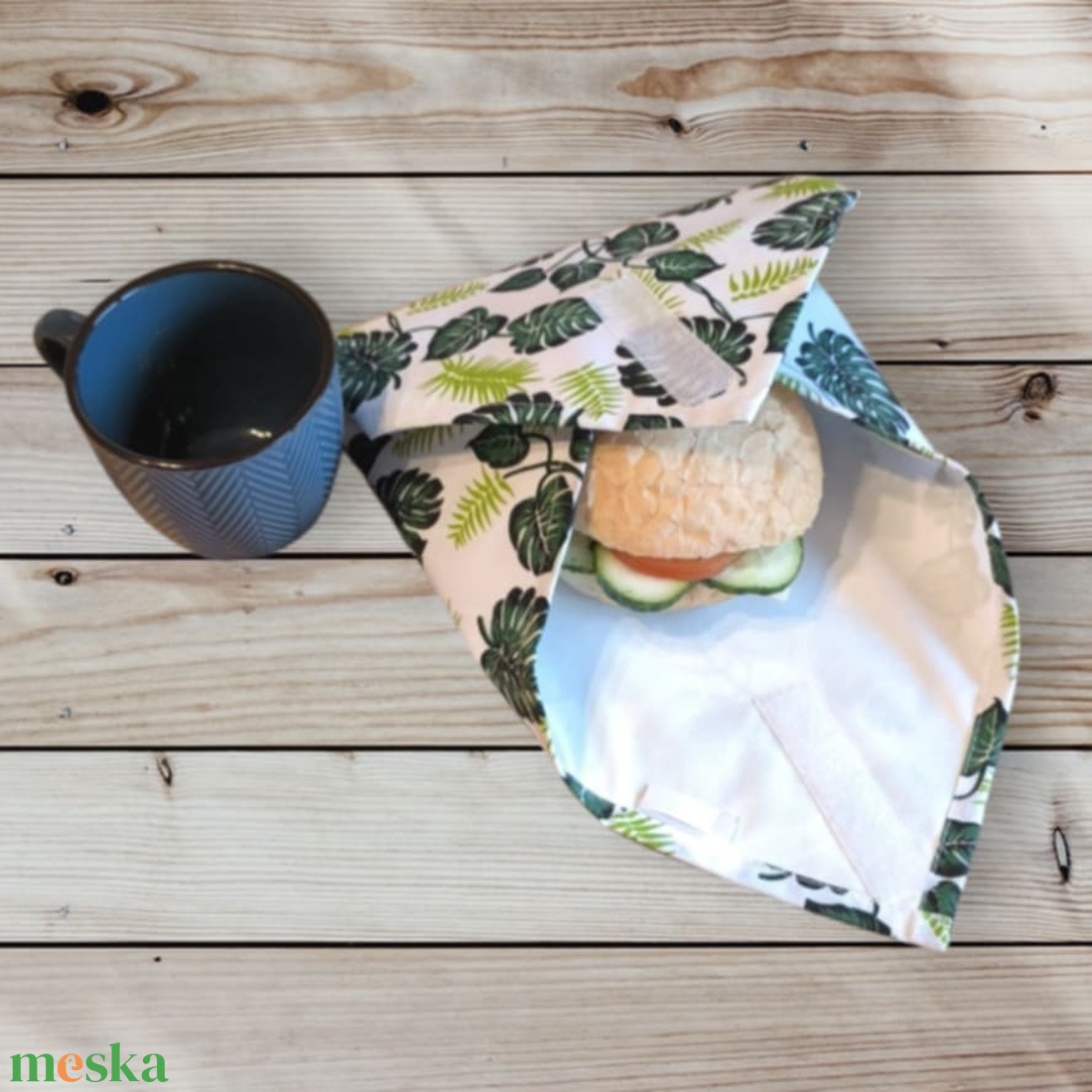 Frissentartó textilszalvéta zöld pálmaleveles - táska & tok - uzsonna- & ebéd tartó - szendvics csomagoló - Meska.hu