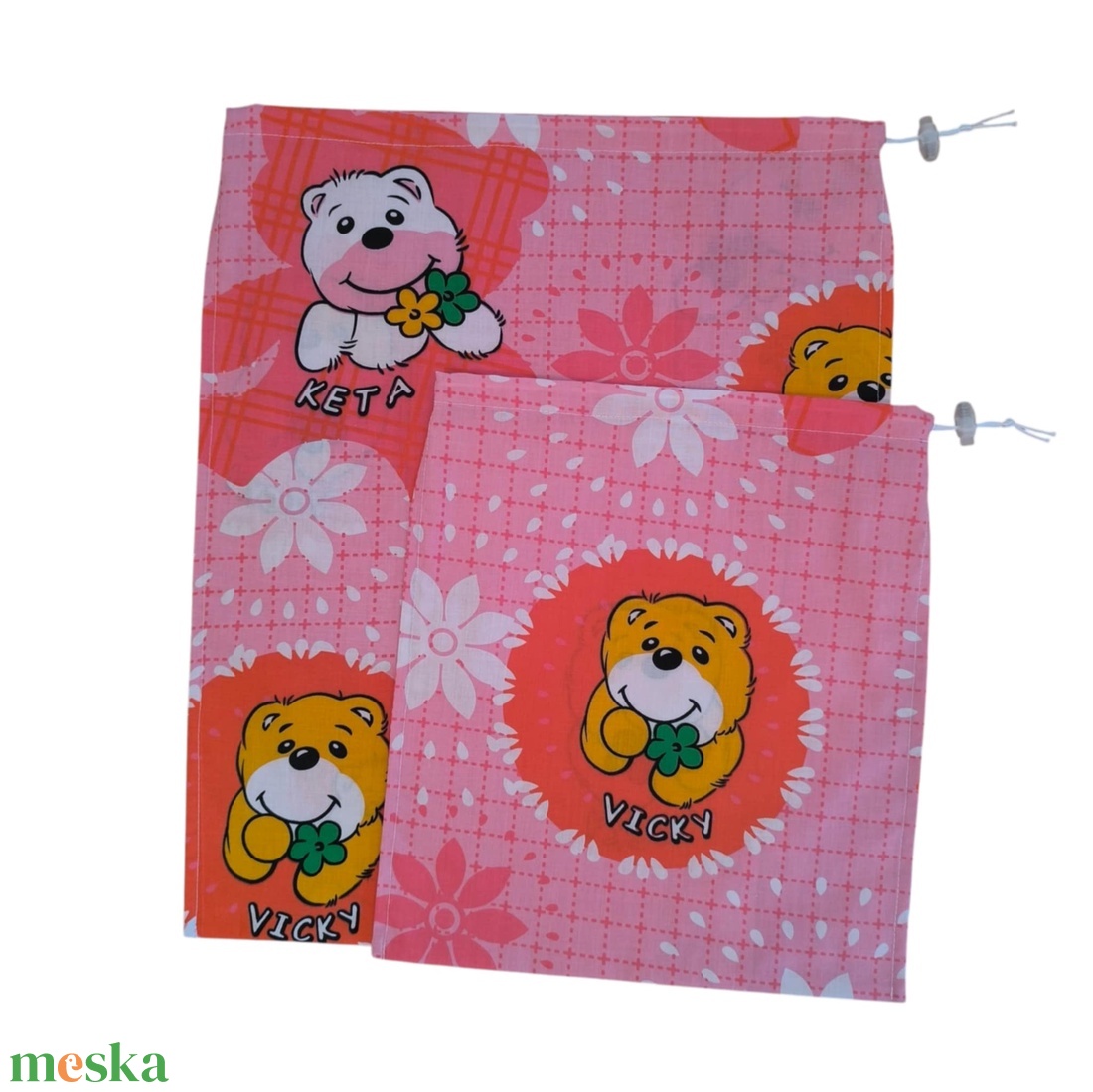 Szennyestartó zsák szett utazáshoz táskába, bőröndbe rózsaszín alapon macis - otthon & életmód - tárolás & rendszerezés - szennyestartó - Meska.hu