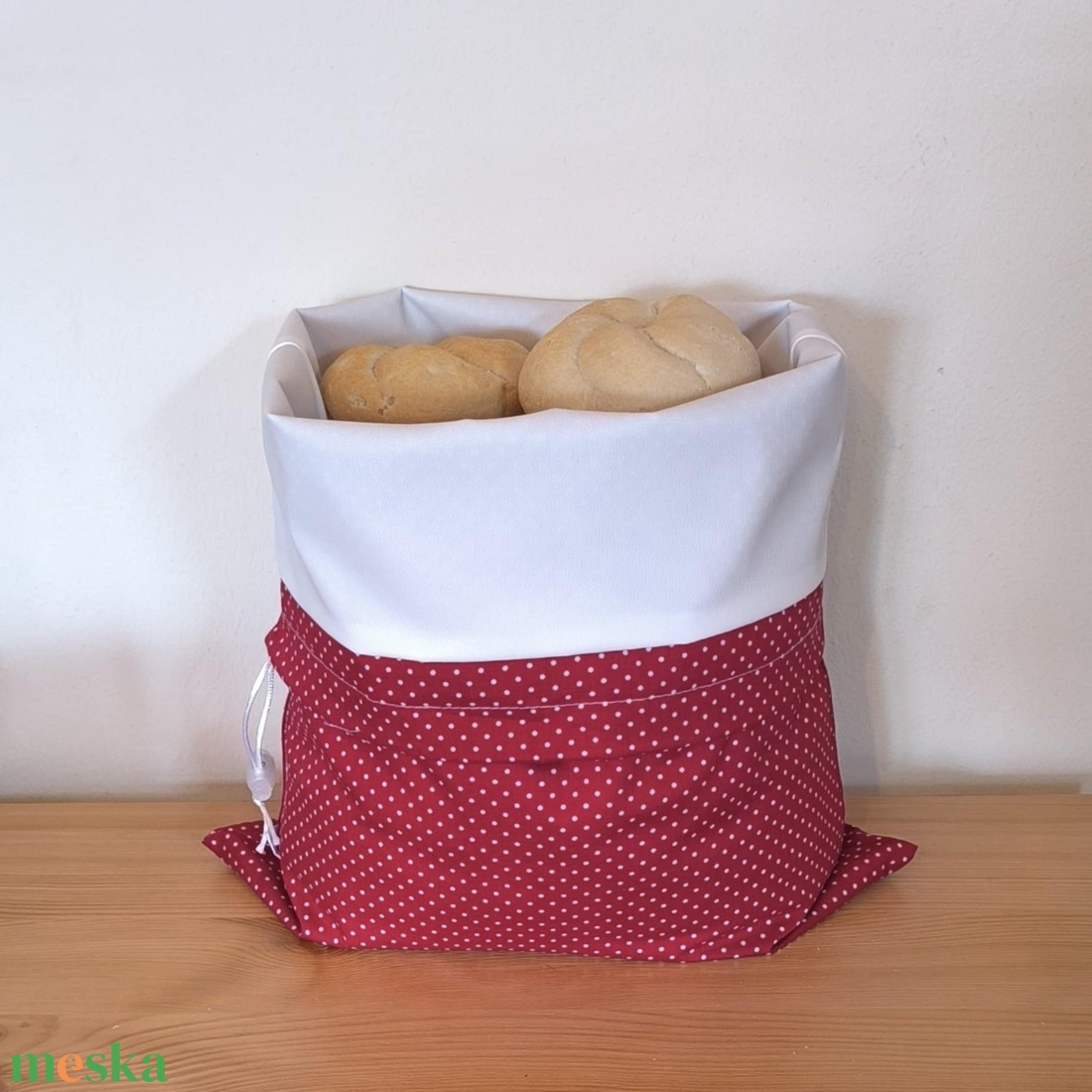 Frissentartó kenyeres zsák+bevásárló zsák bordó pöttyös - táska & tok - bevásárlás & shopper táska - kenyeres zsák - Meska.hu