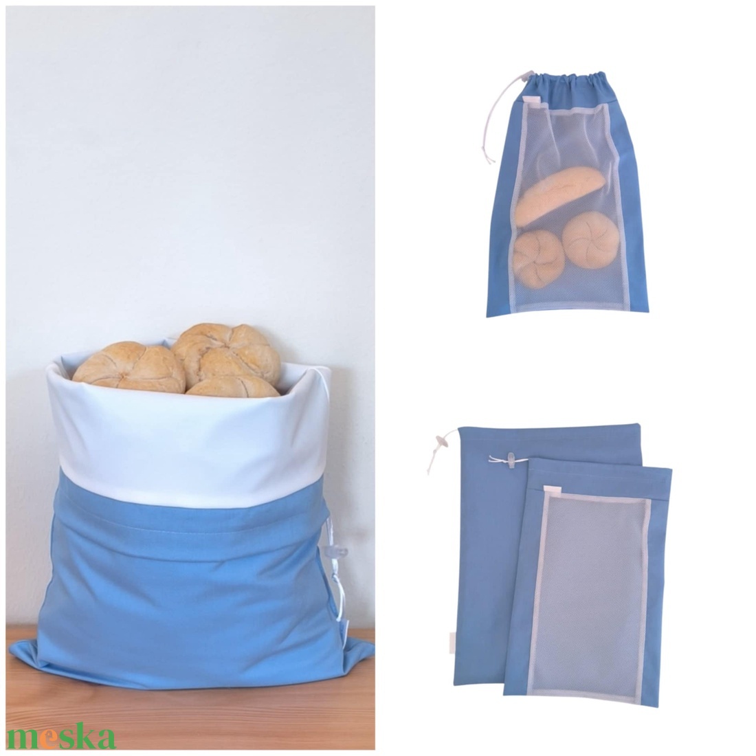 Frissentartó kenyeres zsák+bevásárló zsák égkék - táska & tok - bevásárlás & shopper táska - kenyeres zsák - Meska.hu
