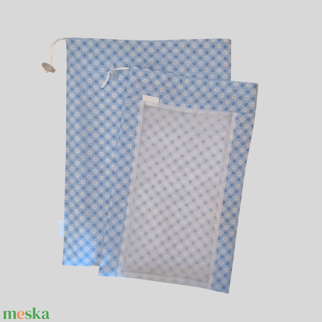 Frissentartó kenyeres zsák+bevásárló zsák kék margarétás - táska & tok - bevásárlás & shopper táska - kenyeres zsák - Meska.hu