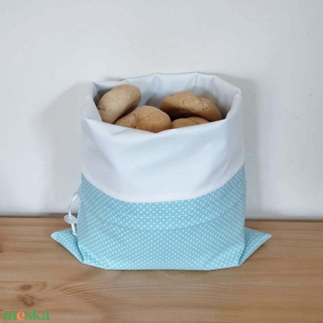 Frissentartó kenyeres zsák+bevásárló zsák türkizzöld pöttyös - táska & tok - bevásárlás & shopper táska - kenyeres zsák - Meska.hu