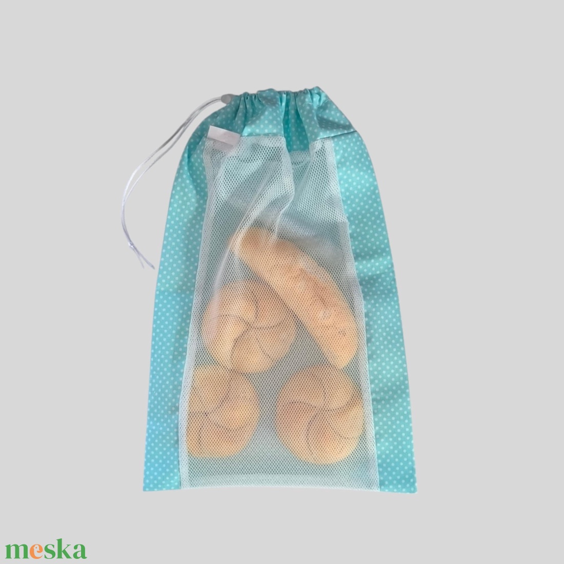 Frissentartó kenyeres zsák+bevásárló zsák türkizzöld pöttyös - táska & tok - bevásárlás & shopper táska - kenyeres zsák - Meska.hu