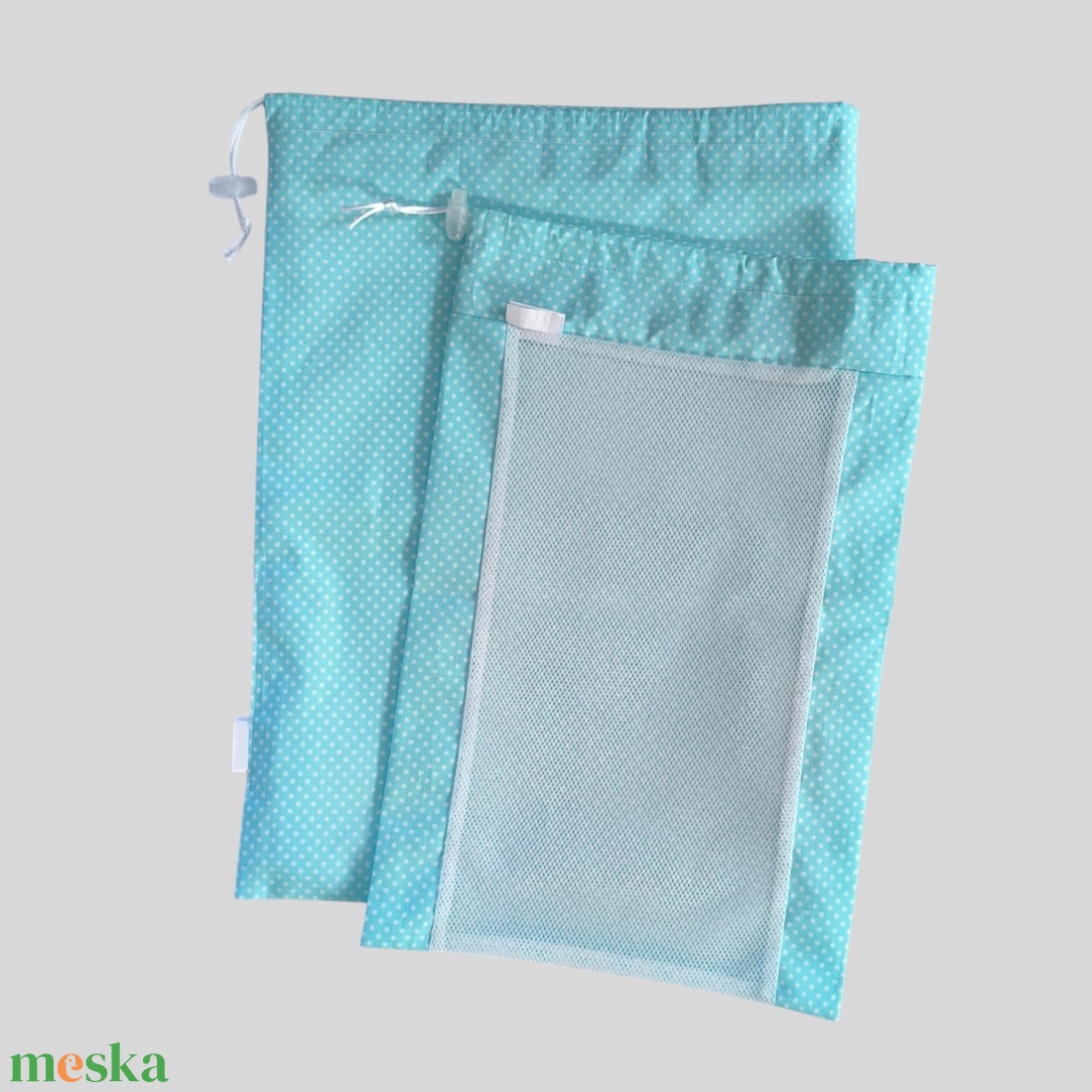 Frissentartó kenyeres zsák+bevásárló zsák türkizzöld pöttyös - táska & tok - bevásárlás & shopper táska - kenyeres zsák - Meska.hu