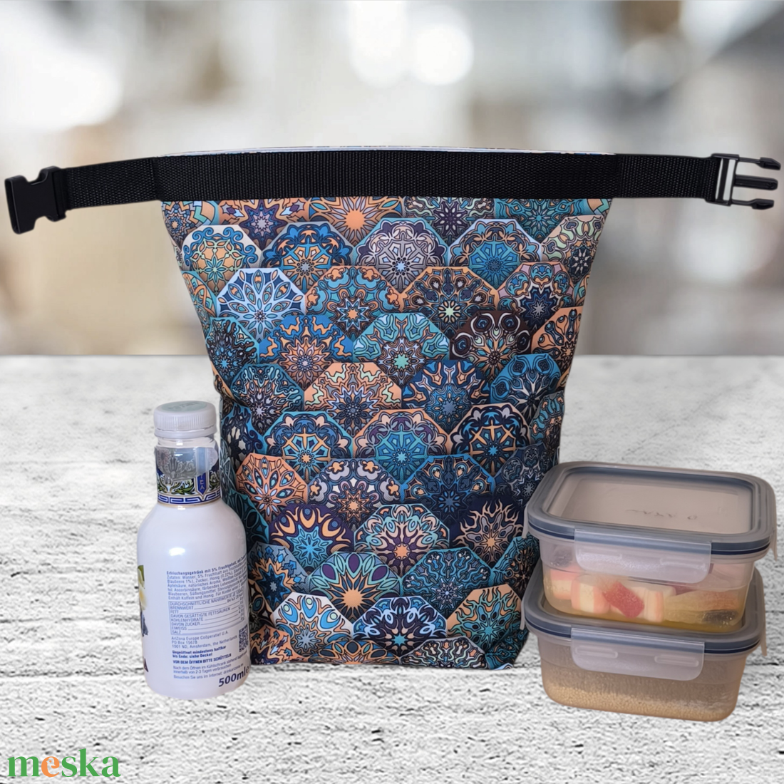 Ételhordó és uzsonnás táska türkizzöld csempés - táska & tok - uzsonna- & ebéd tartó - ebéd tasak, doboz - Meska.hu