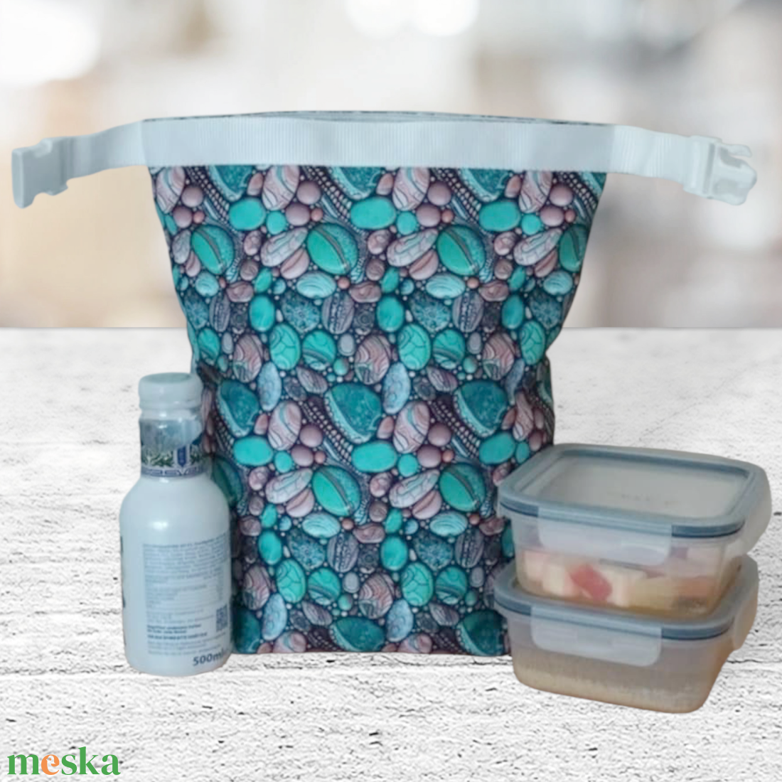 Ételhordó és uzsonnás táska zöld kavicsos - táska & tok - uzsonna- & ebéd tartó - ebéd tasak, doboz - Meska.hu