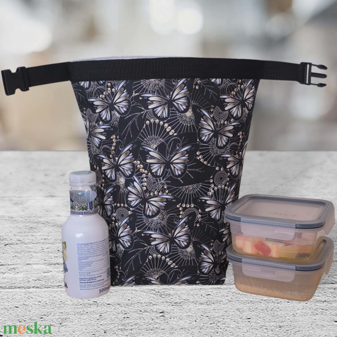 Ételhordó és uzsonnás táska arany-ezüst pillangós - táska & tok - uzsonna- & ebéd tartó - ebéd tasak, doboz - Meska.hu