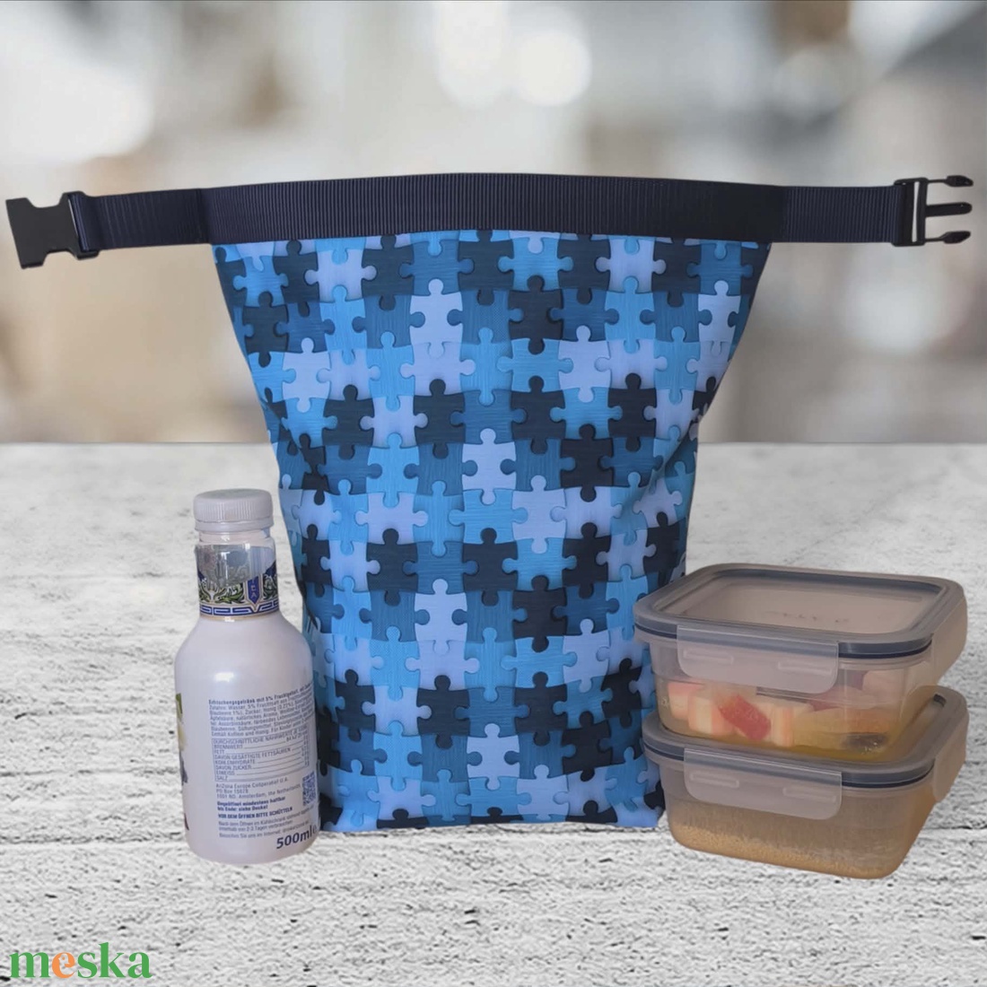 Ételhordó és uzsonnás táska kék puzzle - táska & tok - uzsonna- & ebéd tartó - ebéd tasak, doboz - Meska.hu