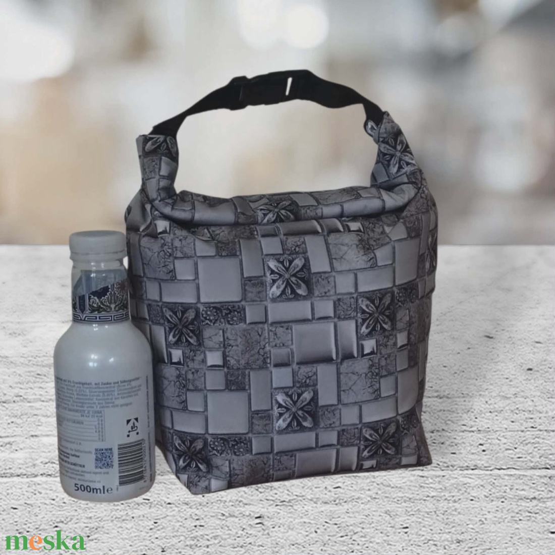Ételhordó és uzsonnás táska szürke csempés - táska & tok - uzsonna- & ebéd tartó - ebéd tasak, doboz - Meska.hu