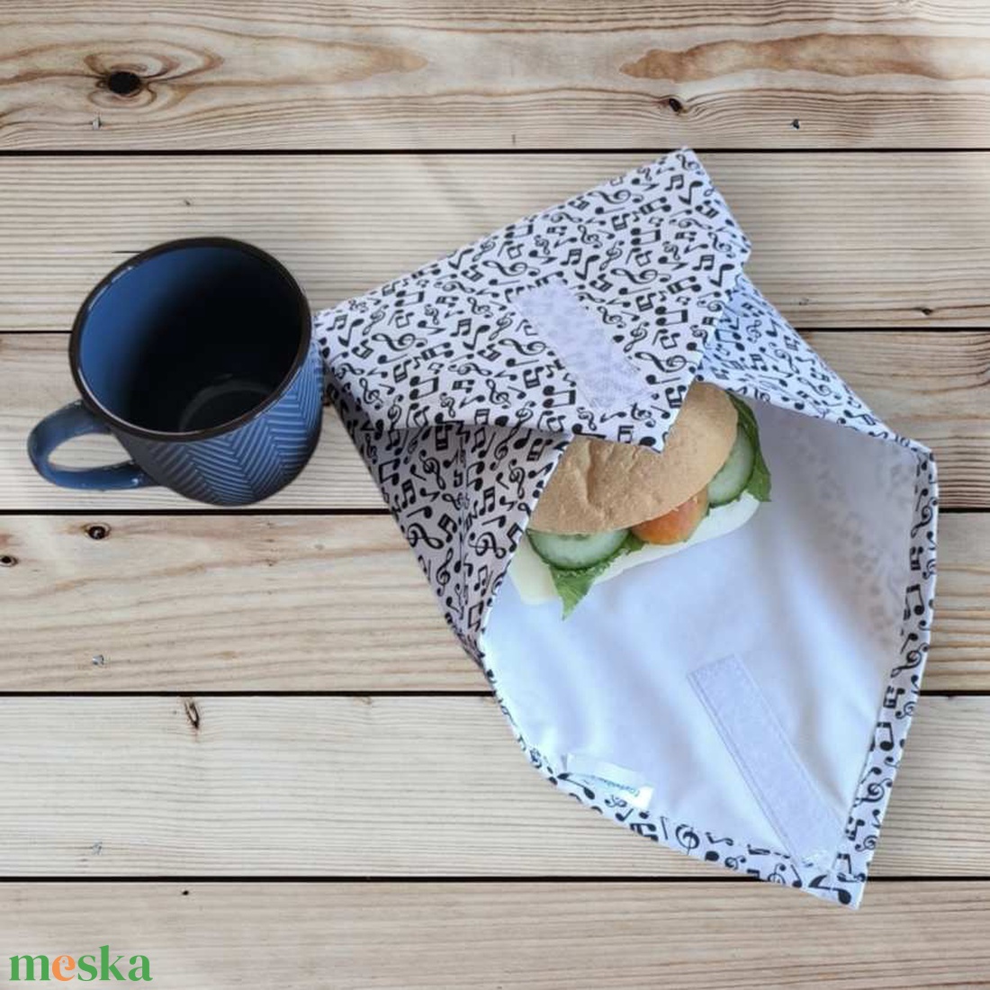 Frissentartó textilszalvéta hangjegyes - táska & tok - uzsonna- & ebéd tartó - szendvics csomagoló - Meska.hu