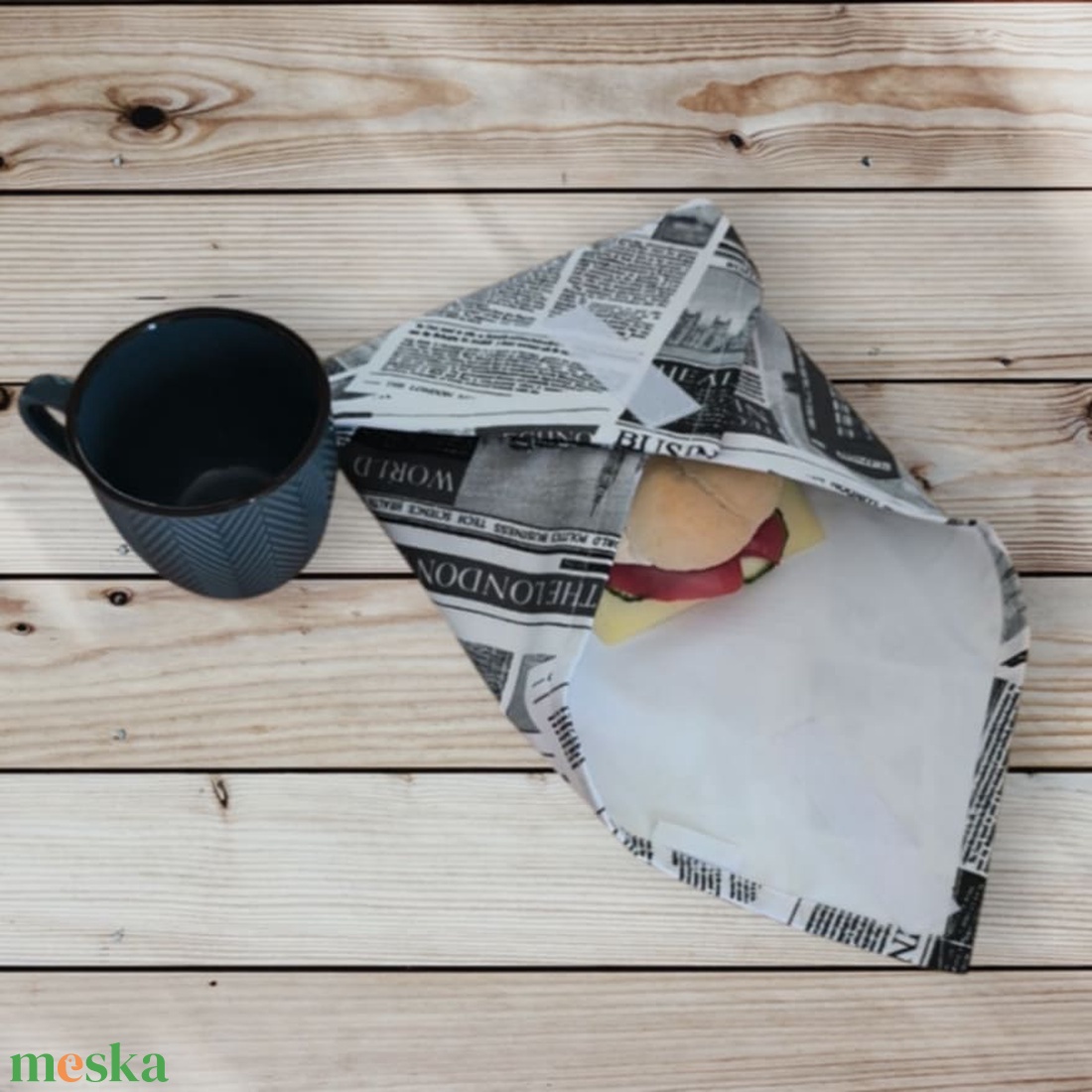 Frissentartó textilszalvéta London news - táska & tok - uzsonna- & ebéd tartó - szendvics csomagoló - Meska.hu