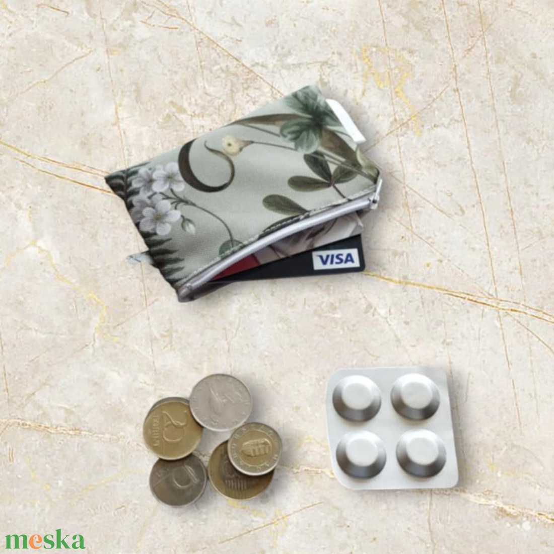 Bankkártyatartó zöld virágos - táska & tok - pénztárca & más tok - kártyatartó & irattartó - Meska.hu