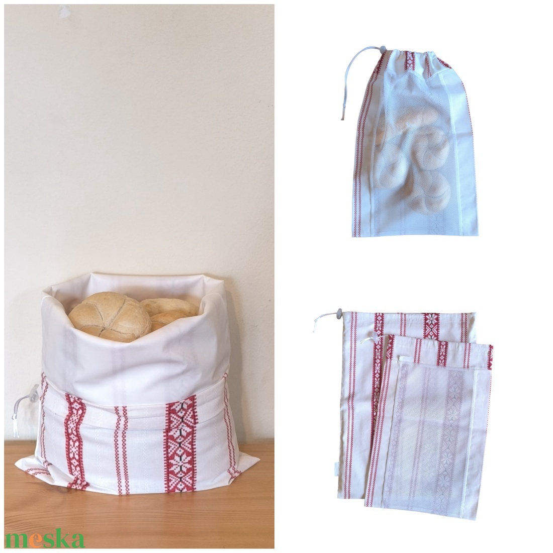 Frissentartó kenyeres zsák+bevásárló zsák piros szőttes - táska & tok - bevásárlás & shopper táska - kenyeres zsák - Meska.hu
