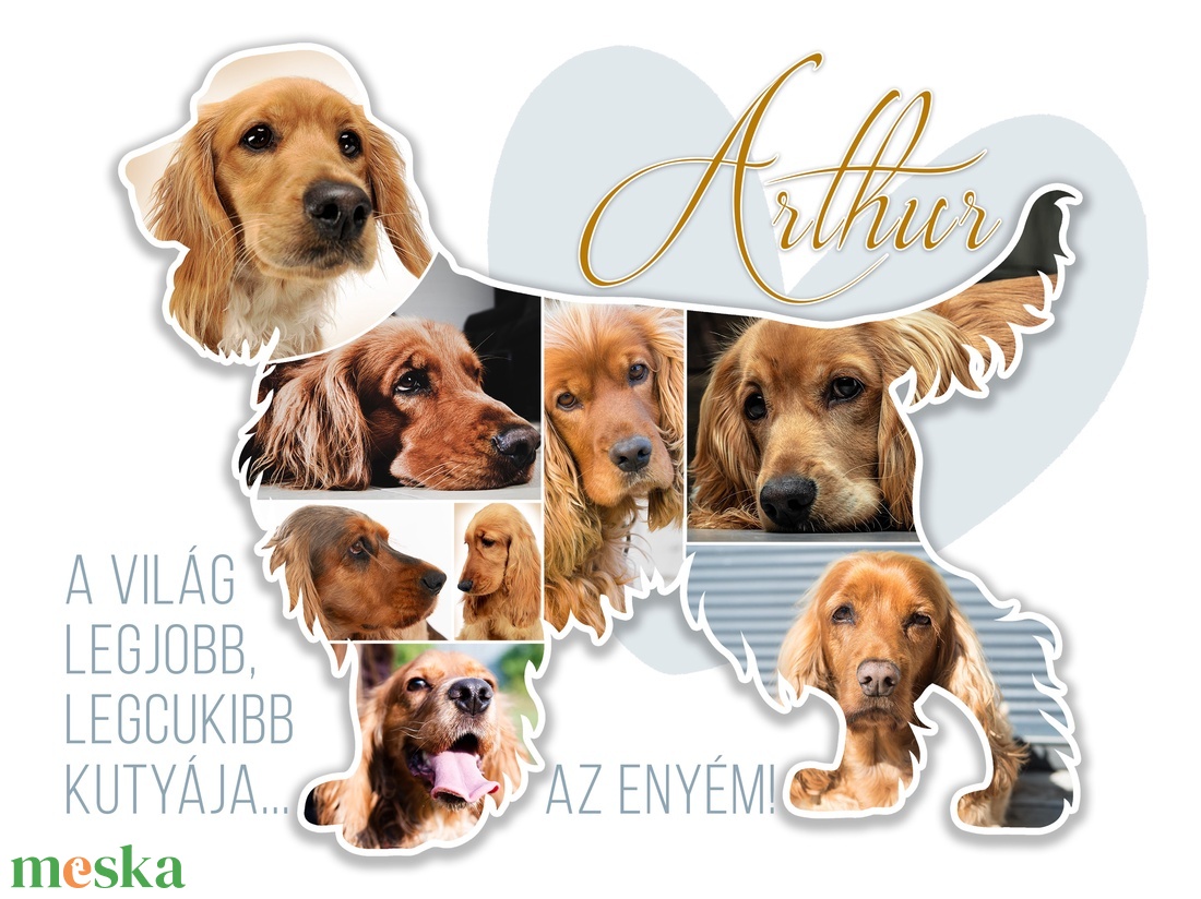 Fotókollázs spániel sziluettel. Spániel fotókollázs kutyád képeivel. Cocker spániel. - művészet - kollázs - Meska.hu