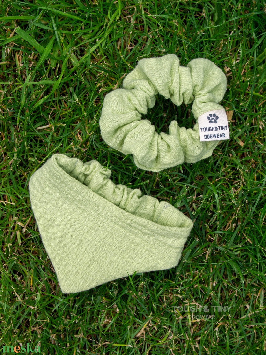 Matching szett (bandana és scrunchie) - Matcha Kollekció - otthon & életmód - kisállatoknak - kutyáknak - kutya ruházat - Meska.hu