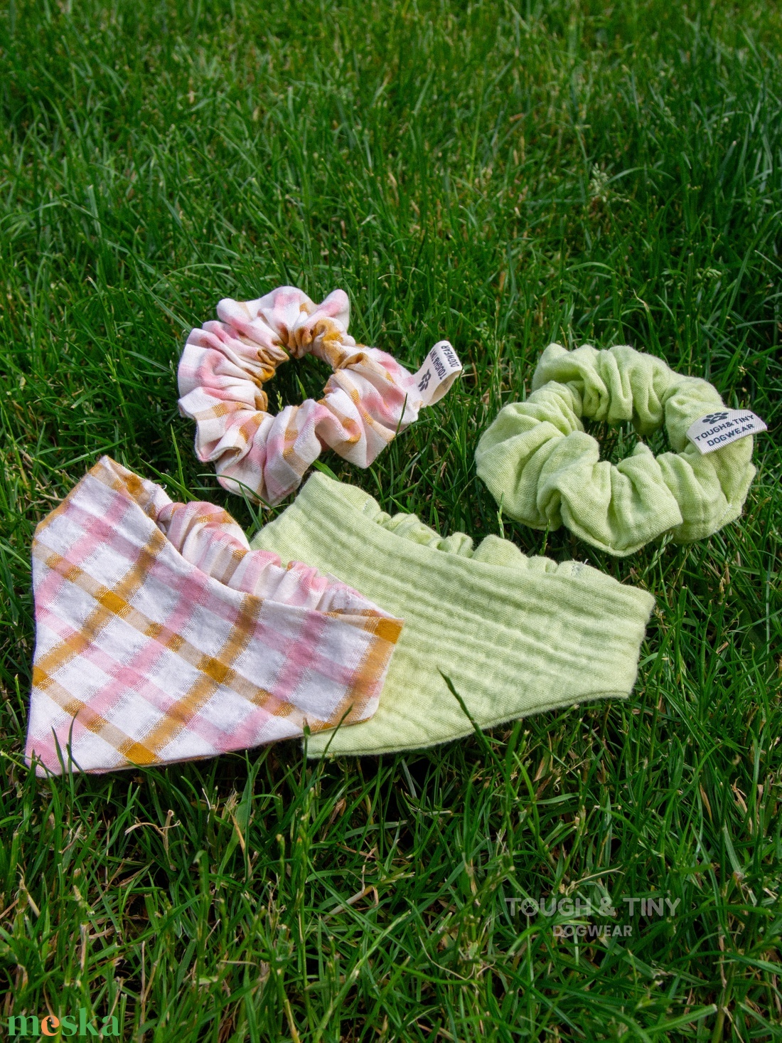 Matching szett (bandana és scrunchie) - Matcha Kollekció - otthon & életmód - kisállatoknak - kutyáknak - kutya ruházat - Meska.hu