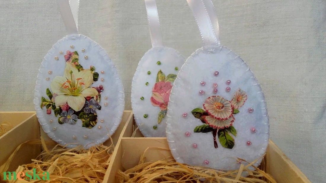 Vintage húsvéti díszek fadobozban - otthon & életmód - dekoráció - fali és függő dekoráció - függődísz - Meska.hu