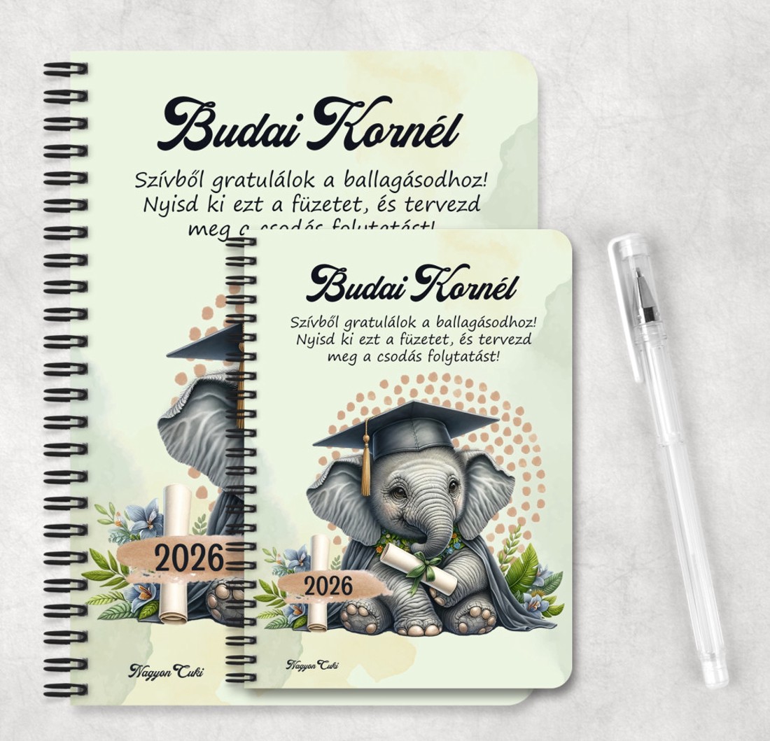 Személyre szabható - 2026 Ballagás - Elefánt mintás füzet - otthon & életmód - papír, írószer - jegyzetfüzet & napló - Meska.hu