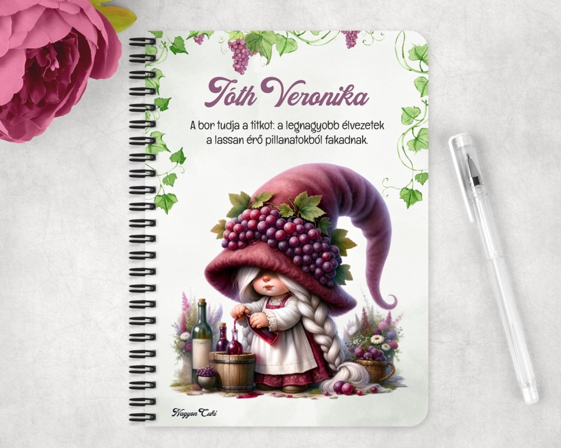 Személyre szabható - A legjobb borász manólány mintás A6-os füzet - otthon & életmód - papír, írószer - jegyzetfüzet & napló - Meska.hu