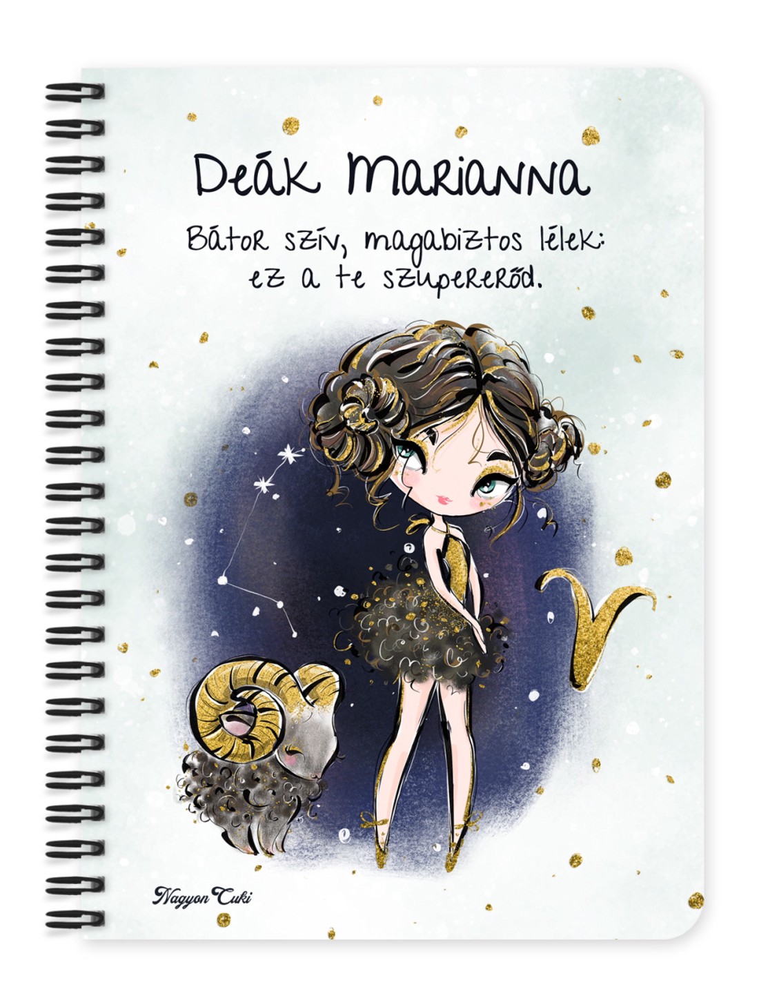 Személyre szabható - Barna hajú Csini Kos lány mintás A5-ös füzet - otthon & életmód - papír, írószer - jegyzetfüzet & napló - Meska.hu