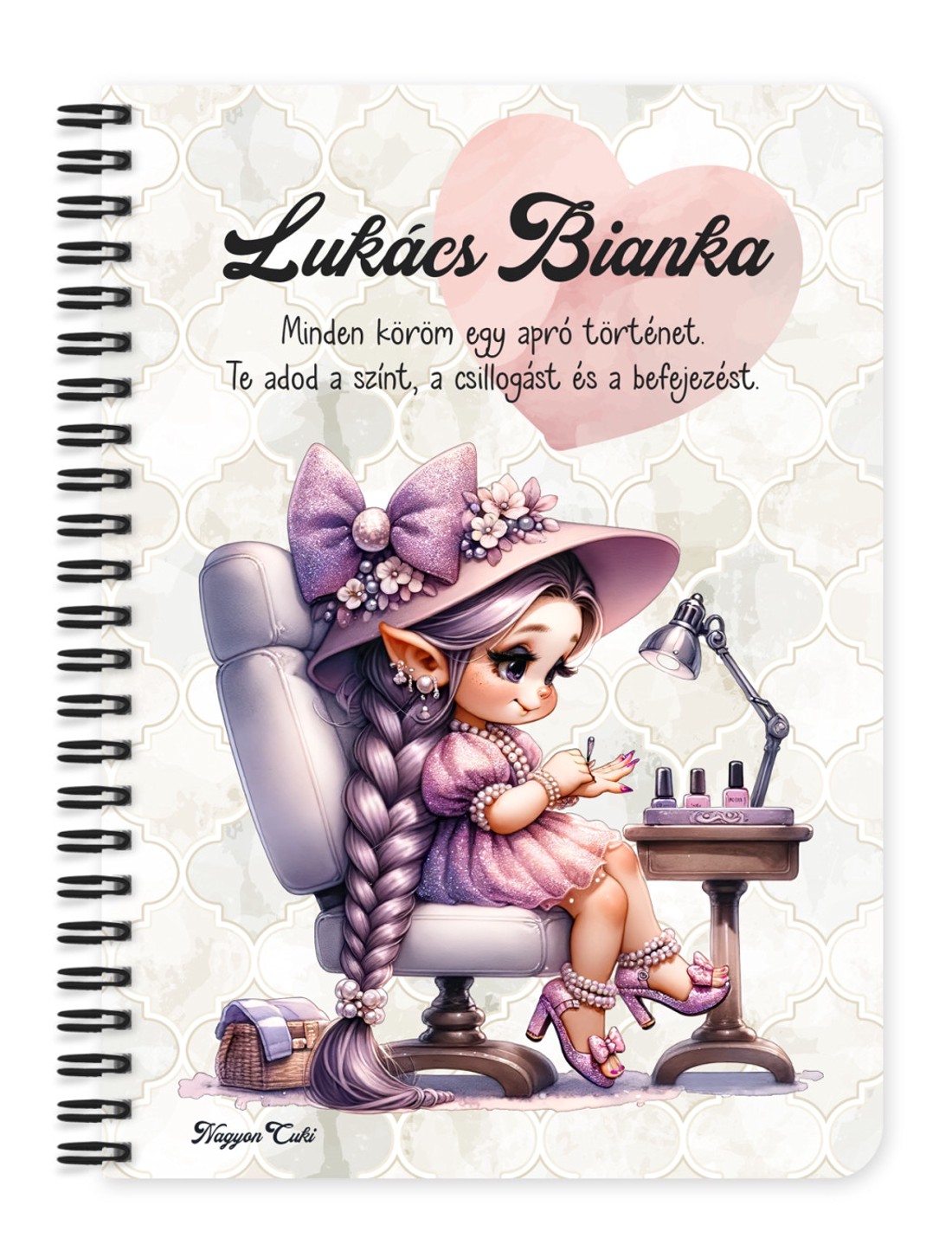 Személyre szabható - Cuki lila Körmös manólány mintás A6-os füzet - otthon & életmód - papír, írószer - jegyzetfüzet & napló - Meska.hu