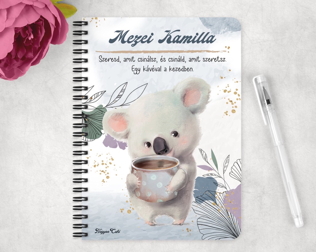Személyre szabható - Kakaós Koala mintás A6-os füzet - otthon & életmód - papír, írószer - jegyzetfüzet & napló - Meska.hu