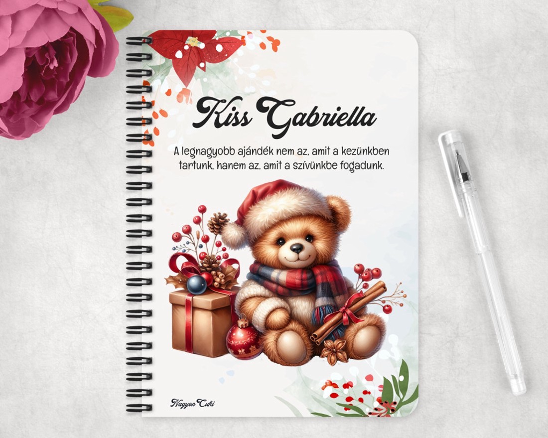 Személyre szabható - Karácsonyi Teddy maci (fahéj) mintás A6-os füzet - otthon & életmód - papír, írószer - jegyzetfüzet & napló - Meska.hu
