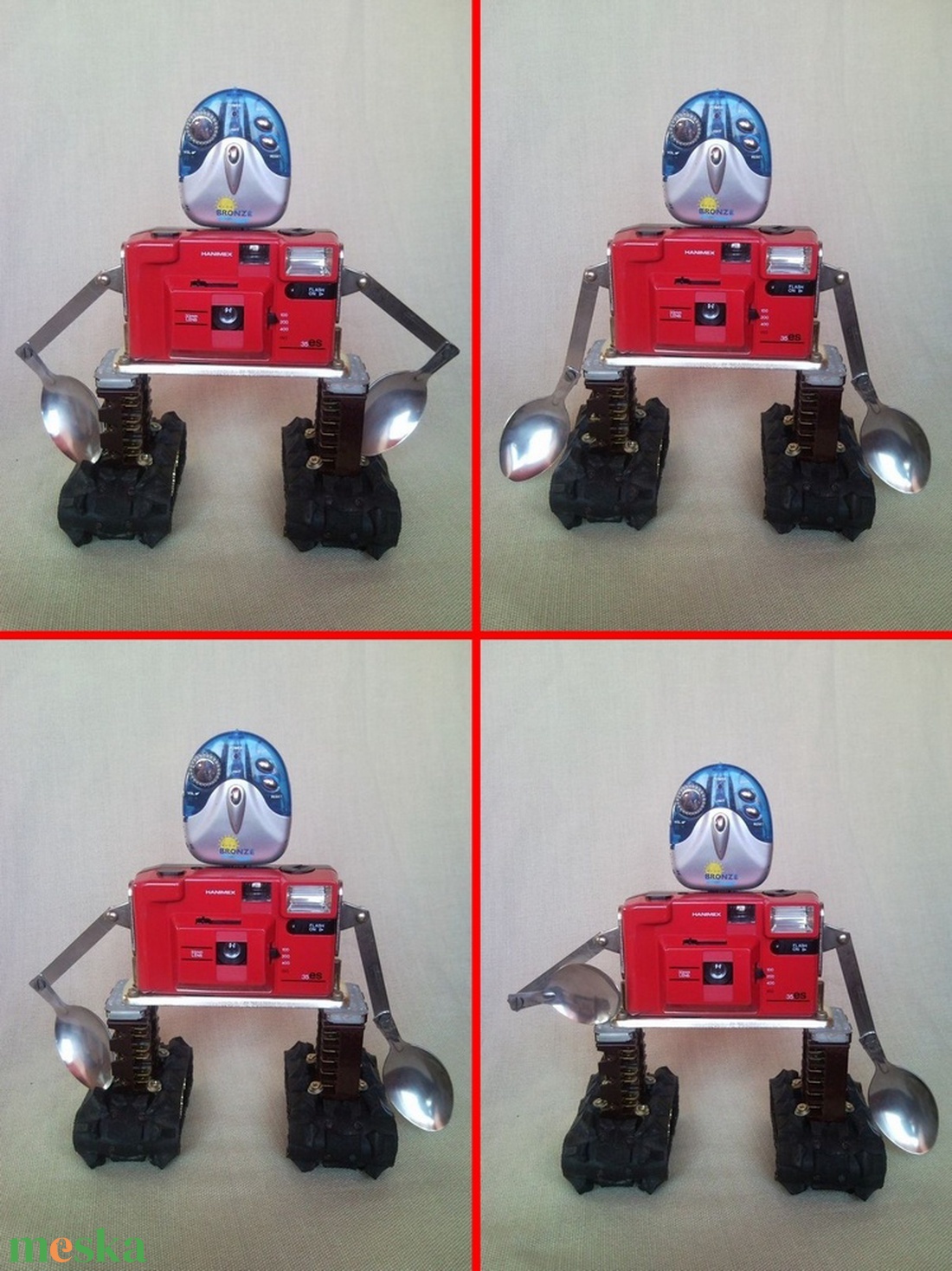 Piros retro fényképezőgép robot mozgatható karokkal  újrahasznosított tárgyakból fotósoknak férfiaknak - otthon & lakás - dekoráció - dísztárgy - Meska.hu