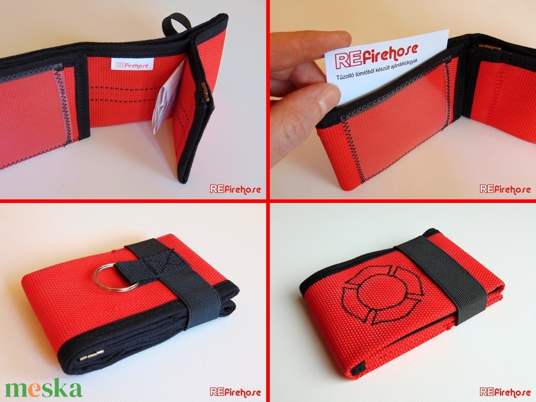 Piros pénztárca tűzoltó tömlőből fekete Flórián kereszttel bankkártya névjegy irattartó praktikus ajándék tűzoltóknak - táska & tok - pénztárca & más tok - pénztárca - Meska.hu
