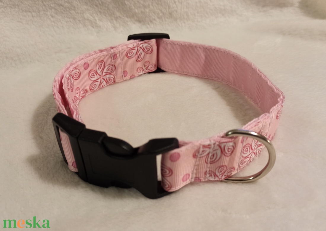 Rózsaszín virágmintás kutyanyakörv - otthon & életmód - kisállatoknak - kutyáknak - kutya nyakörv - Meska.hu