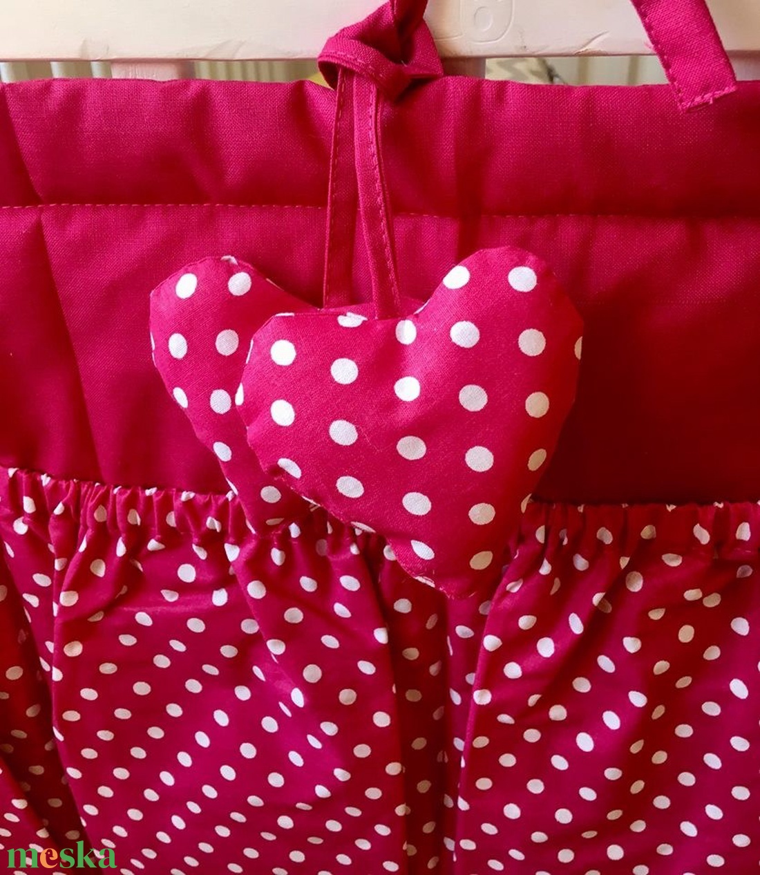 Pink pöttyös zsebes tároló kiságyra - otthon & lakás - babaszoba, gyerekszoba - játéktároló - Meska.hu