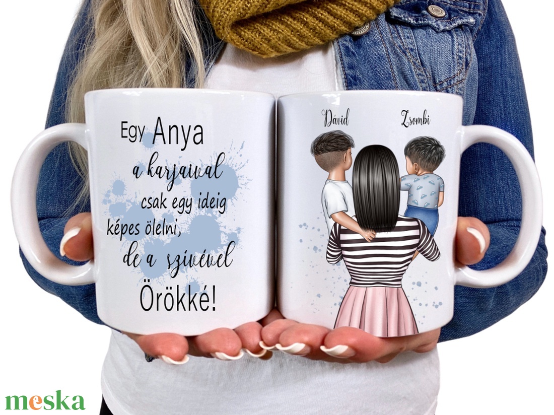Anyák napi bögre szerkeszthető karakterekkel-saját fotóval,felirattal is kérhető-My Family kollekció-nagyfiú-kisfiú - otthon & életmód - konyhafelszerelés, tálalás - tálalás - bögre & csésze - Meska.hu