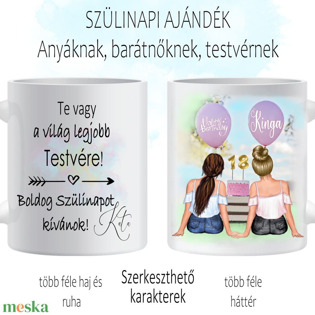 Szülinapi bögre szerkeszthető karakterekkel - testvérnek - otthon & életmód - konyhafelszerelés, tálalás - tálalás - bögre & csésze - Meska.hu