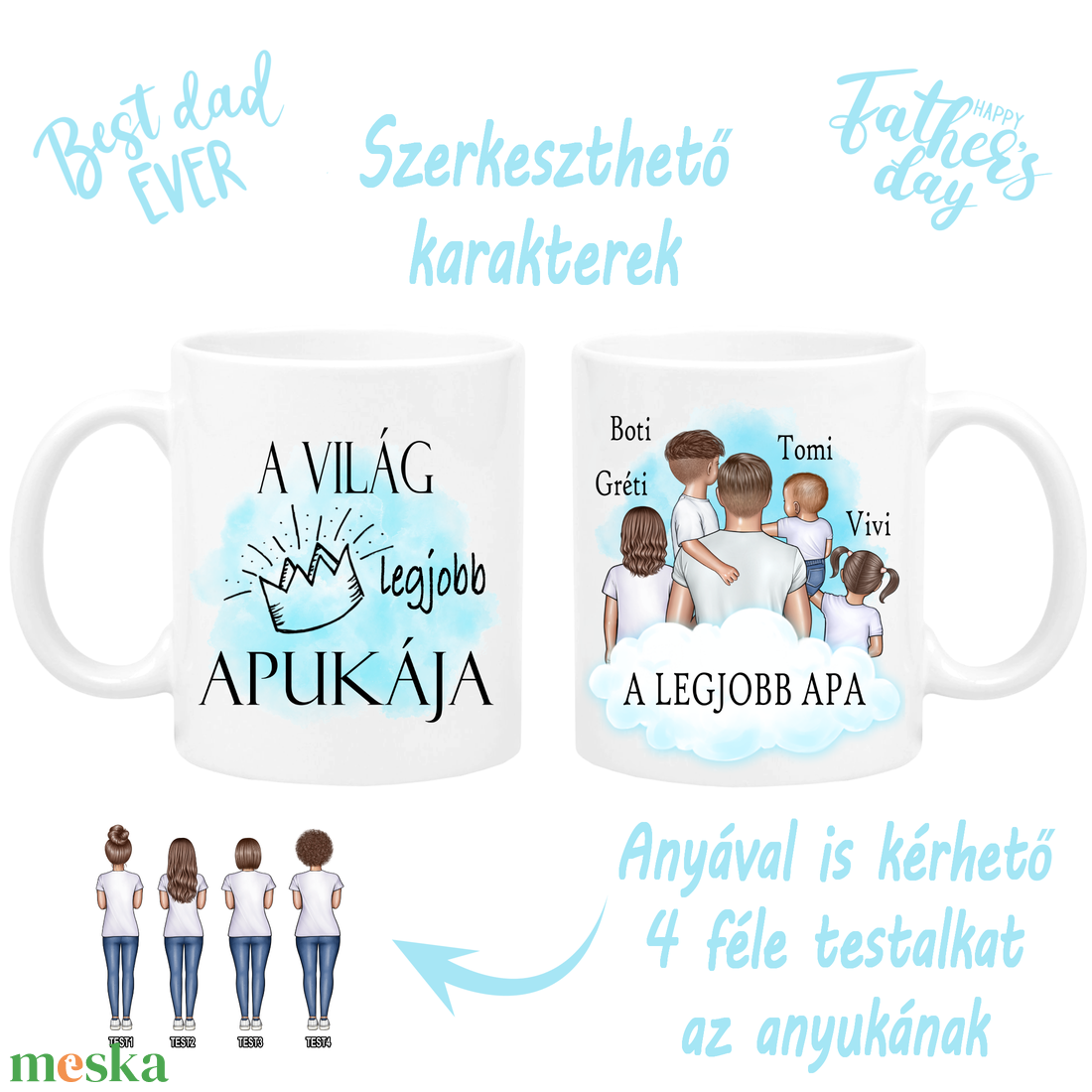 Egyedi bögre Apák napjára  szerkeszthető karakterekkel - otthon & életmód - konyhafelszerelés, tálalás - tálalás - bögre & csésze - Meska.hu