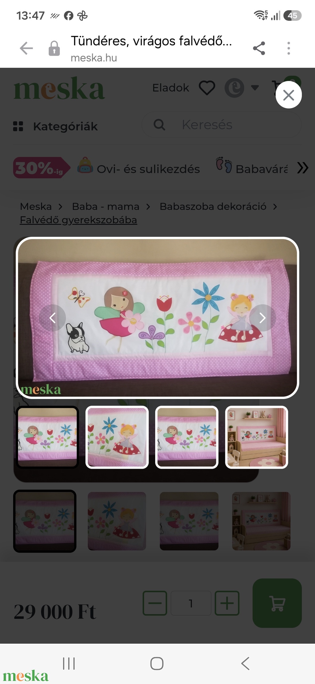 Tündéres, virágos falvédő  - baba - mama - babaszoba dekoráció - falvédő gyerekszobába - Meska.hu