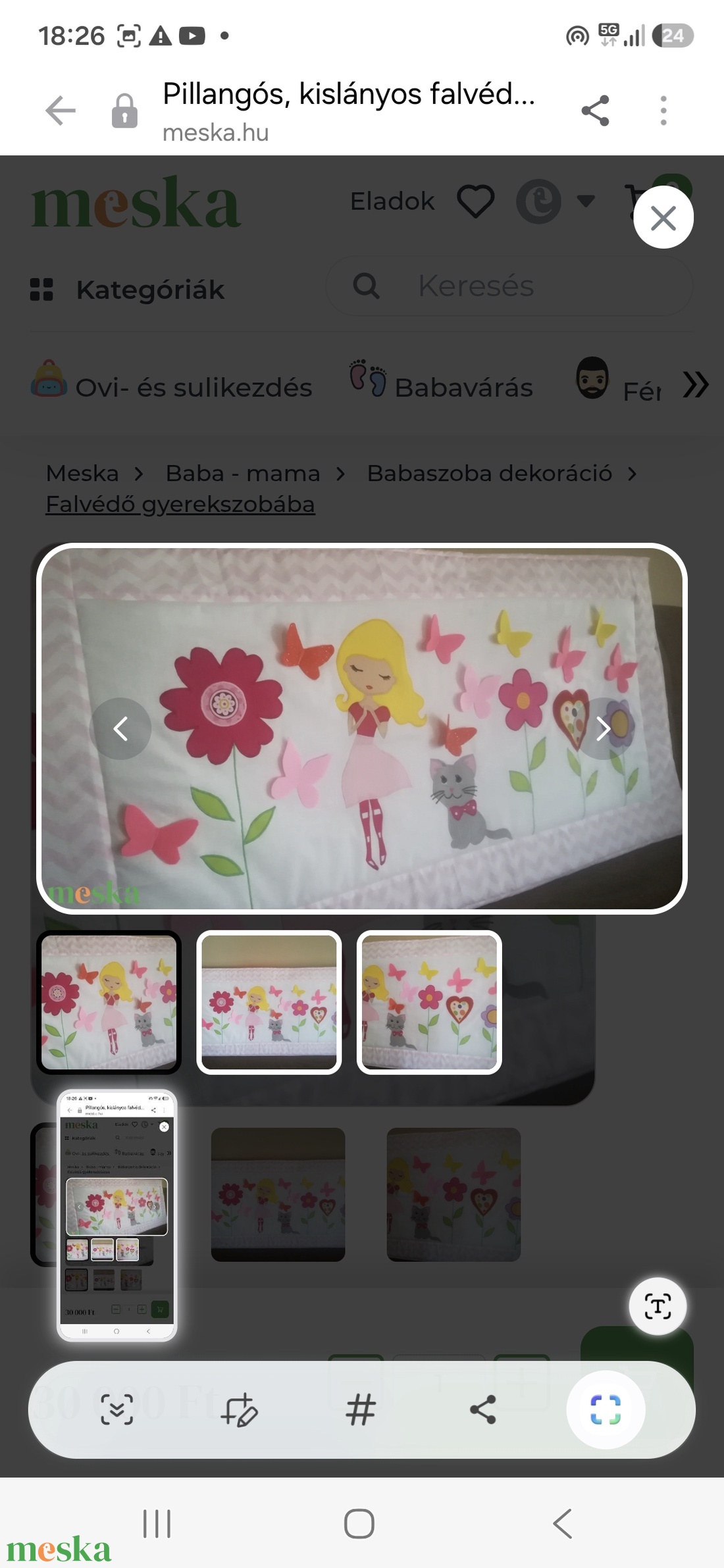 Pillangós, kislányos falvédő  - baba - mama - babaszoba dekoráció - falvédő gyerekszobába - Meska.hu