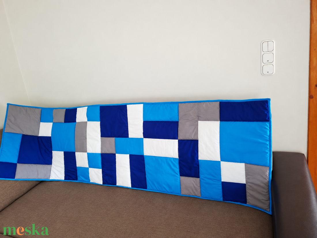 Kék, szürke, fehér patchwork falvédő  - otthon & életmód - lakástextil - falvédő - Meska.hu